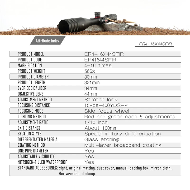 T-EAGLE  ER 4-16x44 SFIR Tactical Riflescope Airsoft Sight PCP Spotting Hunting Optical Collimato Rifle Scopes