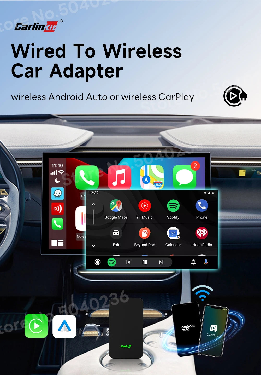 CarlinKit 5.0 Wireless Android Auto CarPlay AIBox Wireless Adapter Spotify Waze Car Navigation Box WiFi BT Wireless Auto Connect