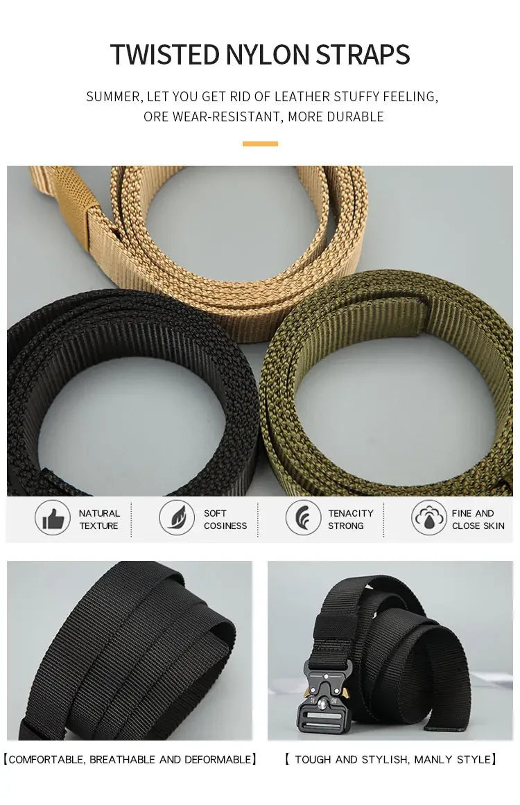 Men's new tactical high weight and wear-resistant alloy buckle nylon waist belt outdoor belt work clothes canvas elastic belt