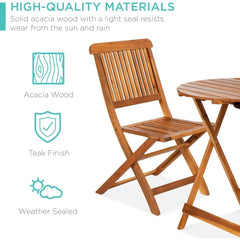 Acacia Wood Bistro Set, Folding Patio Furniture for Backyard, Balcony, Deck  Chairs, Round Coffee Table, Teak