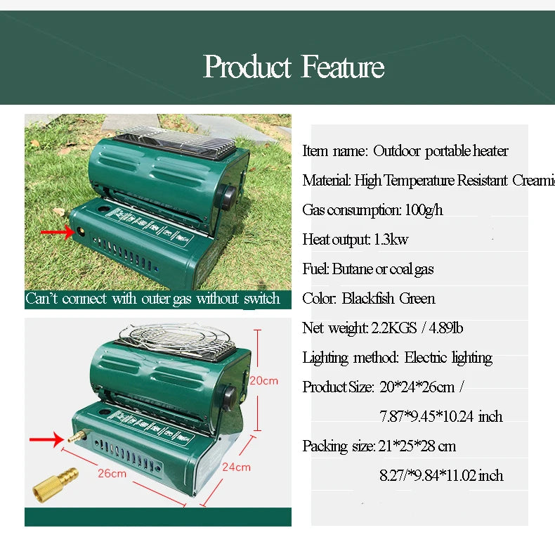 1.3kw New Outdoor  Cooker Gas Heater Travelling Camping Hiking Picnic Equipment Dual-Purpose Use  Stove Heater For  Fishing