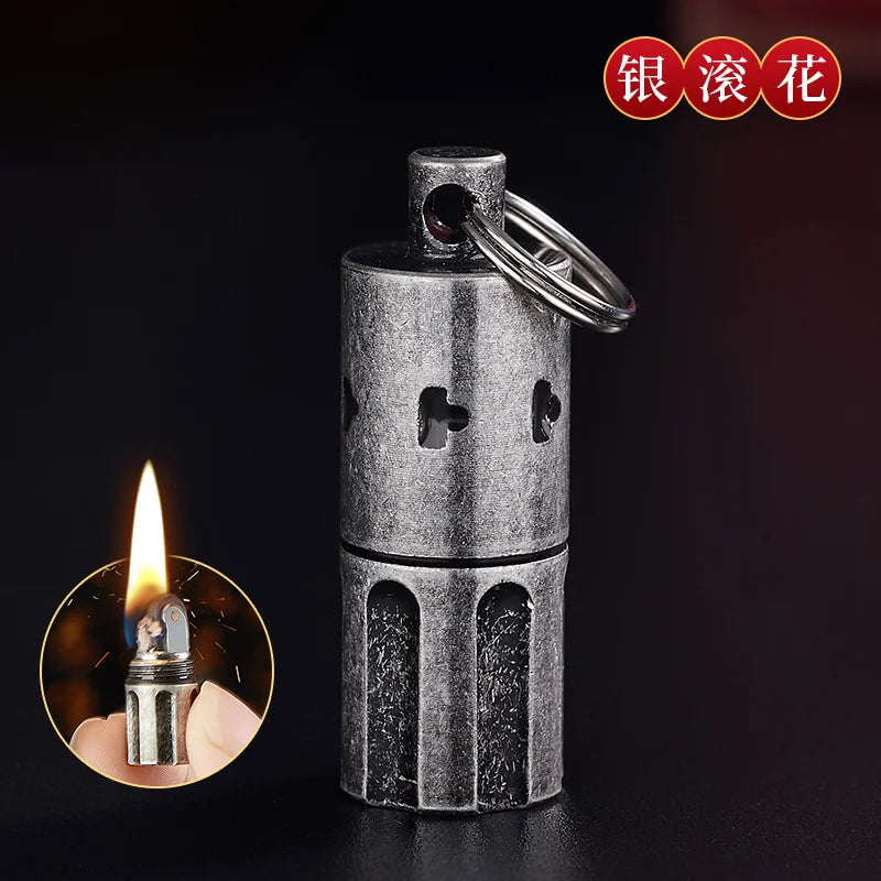 Mini Compact Keychain Grinding Wheel Ignitor Oil Refillable Outdoor Survive Camping Kerosene Lighter Smoking Accessories Gadgets