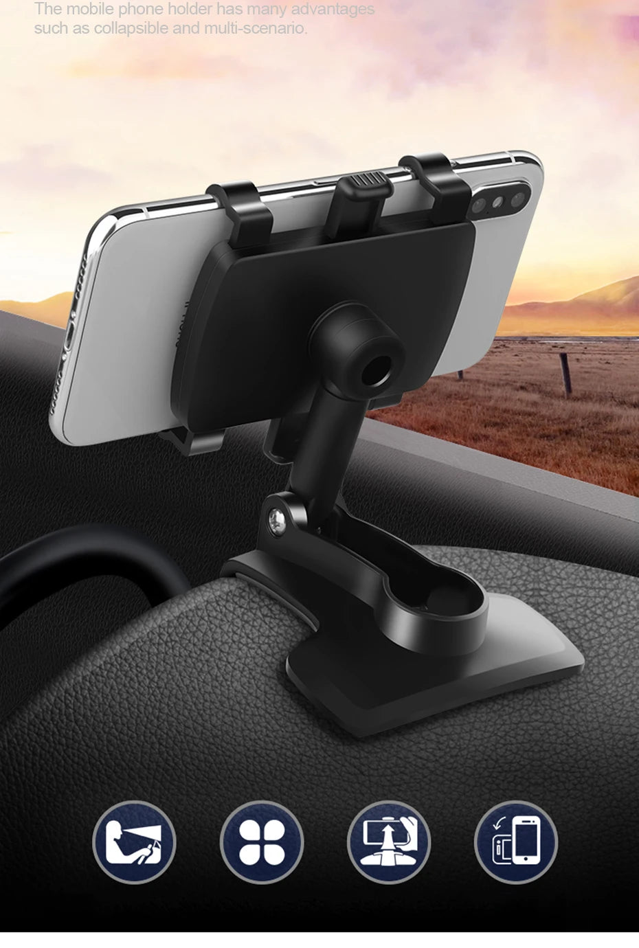 Dashboard Car Phone Holder 360 Degree Rotation Phone Mount with Rubber Gripper Universal Car Smartphone Bracket for Navigation