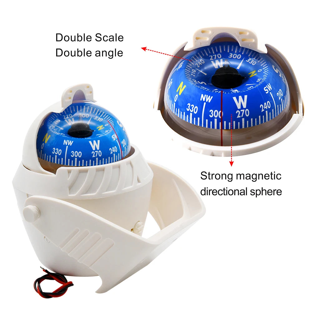 HD Sea Marine Pivoting Compass Electronic Navigation Compass Camping Gear LED Light Compass Guide Ball for Boat Vehicle Car