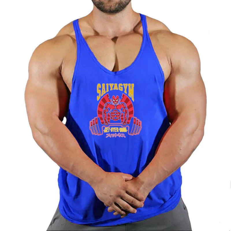 2024 New Bodybuilding Stringer Tank Tops Men Anime funny summer Clothing Running vest Fitness clothing Cotton gym singlets