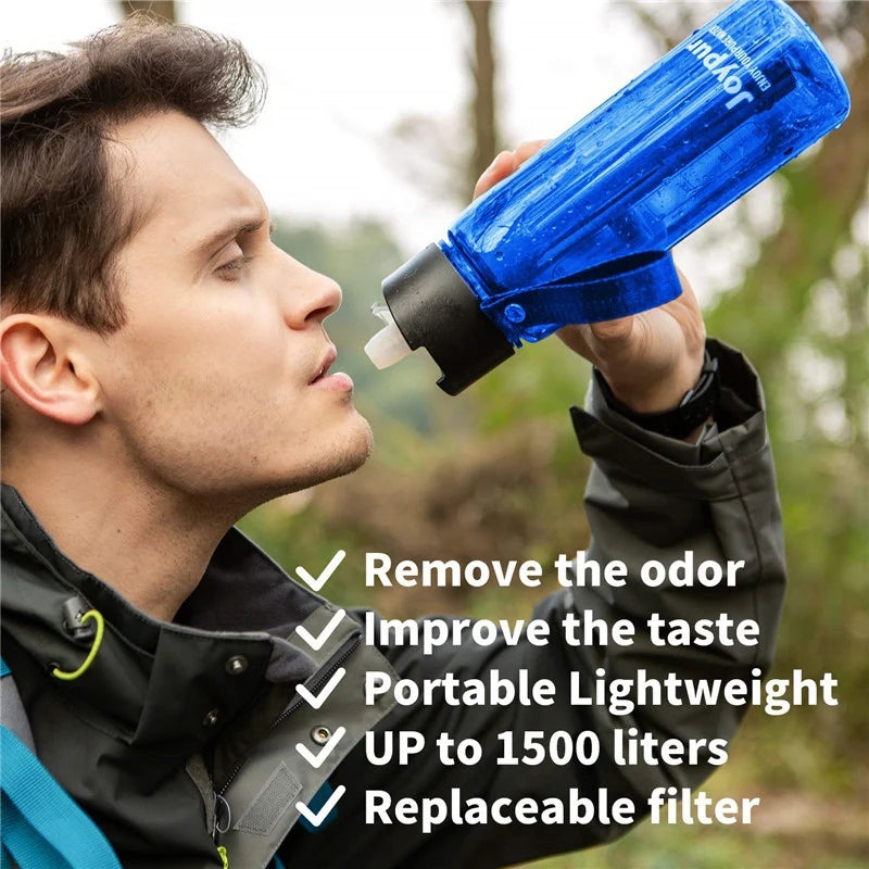 Outdoor Water Filter Camping Water Filtration Bottle Purifier For Camping Hiking Traveling 650ML