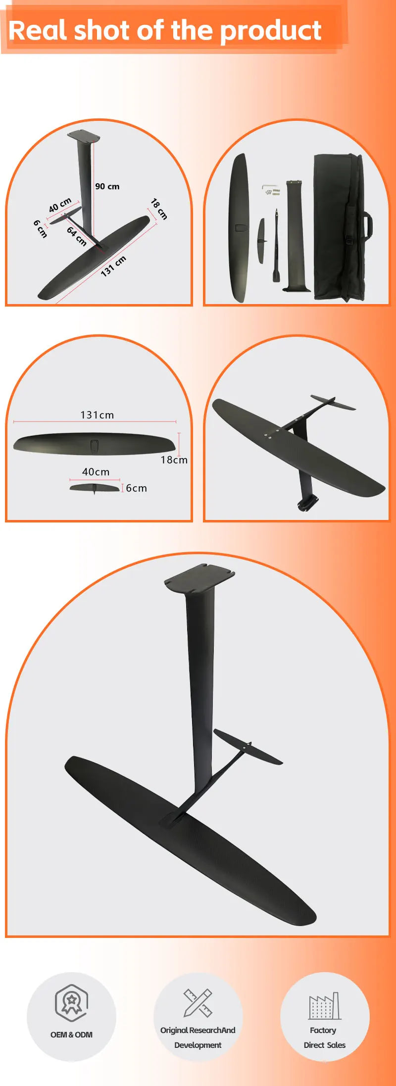 ports Surf Foil Kite Accessories 2、GY1310 2100 sq cm Carbon  Front Wing 90 cm Carbon Mast Beginner Outdoor Hydrofoil Water