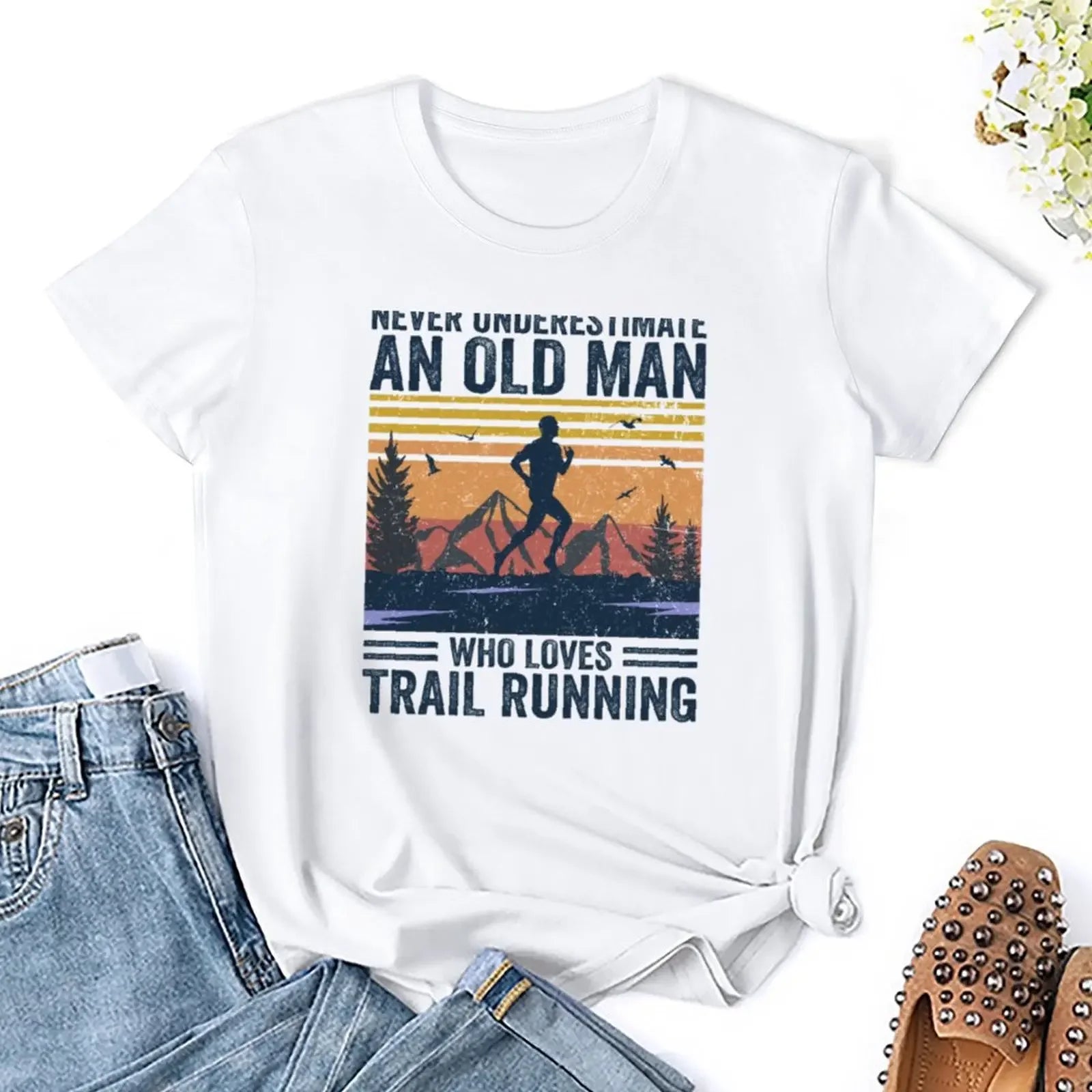 Never Underestimate An Old Man Trail Running T-shirt Blouse Aesthetic clothing summer top Woman fashion