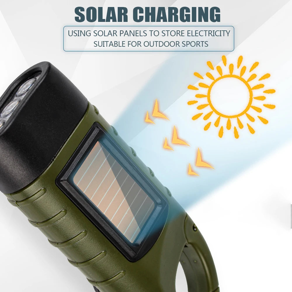 Tent Light LED Flashlight Hand Crank Dynamo Professional Portable Torch Lantern for Outdoor Camping Mountaineering Solar Power