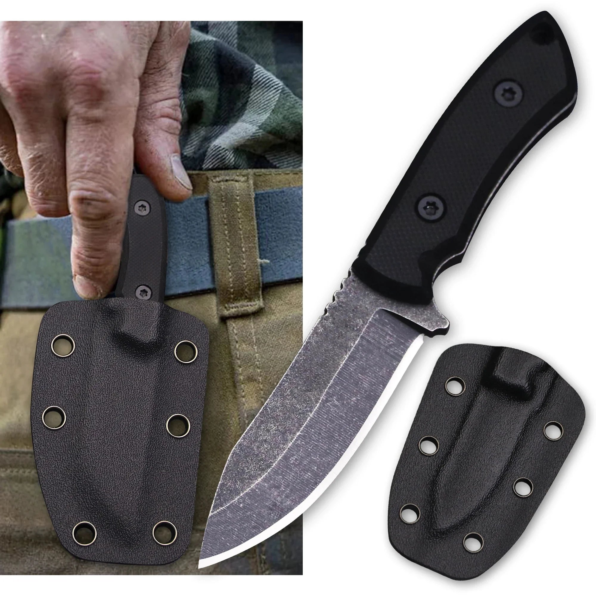 2024 NEW（ Full- Tang） Mini portable multi-purpose outdoor Straight Knife +K sheath, Jungle camping EDC tool knife