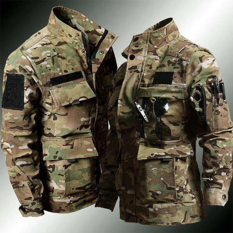 Polyester Cotton Spring Autumn Camouflage Clothing Breathable Labor Protection Outdoor Mountaineering Style Men's Suit