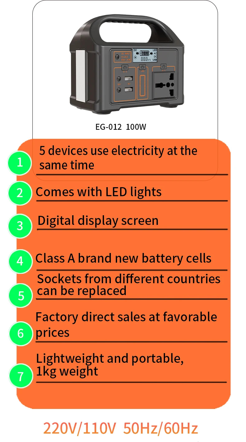 100W Portable LiFePO4 Power Station 24000mAh 220V 110V Solar Generator USB DC AC External Auxiliary Battery for Outdoor Camping