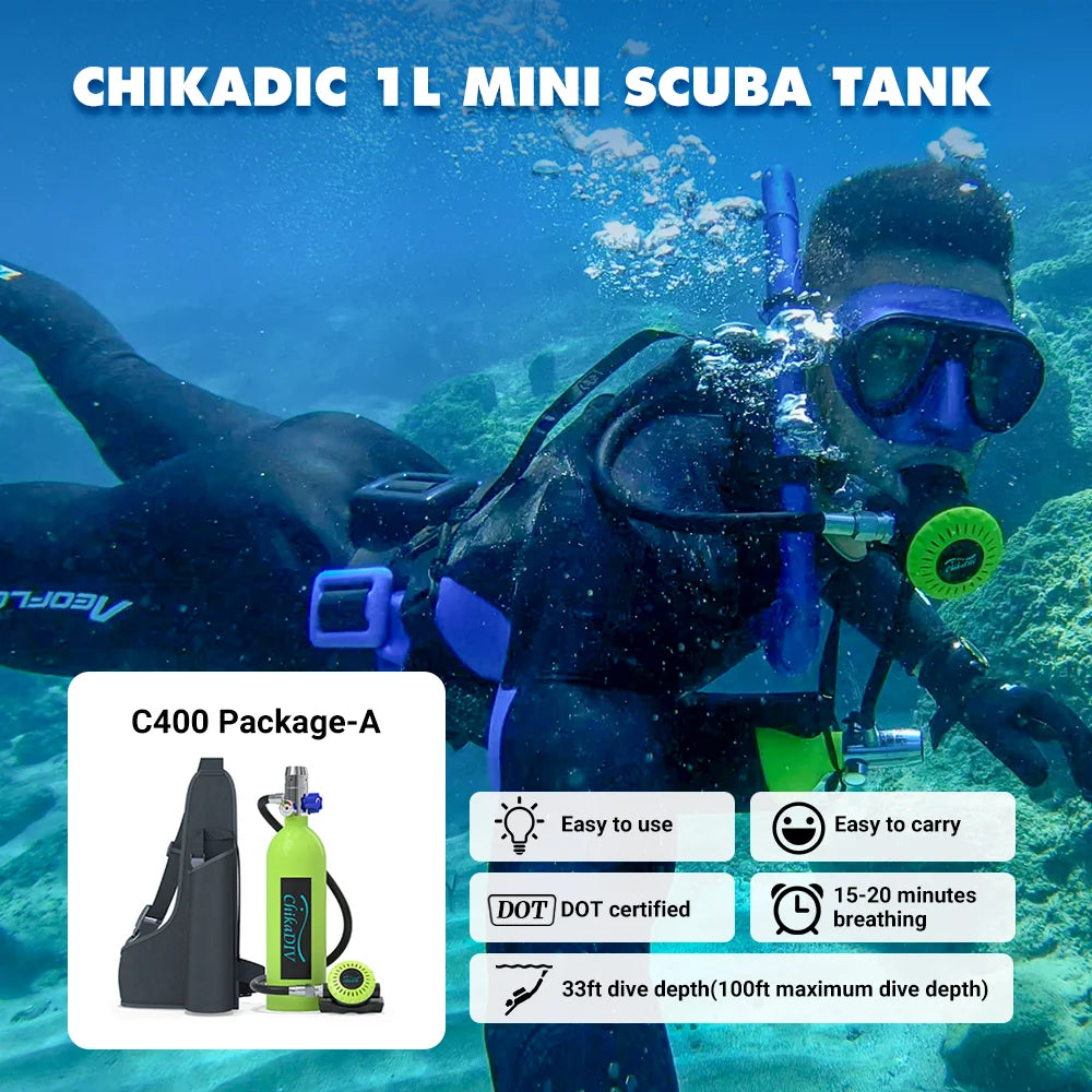 Chikadiv C400 Scuba Diving/Snorkel Tank Equipment Mini Scuba Diving Cylinder Bottle Snorkeling Set Oxygen Tank Dive Equipment