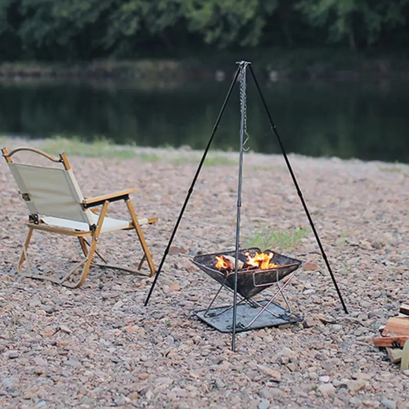 Outdoor Large Bonfire Tripod Portable Camping Campfire Cooking Pot Hanging Triangle Stand Rack Adjustable Hang Chain