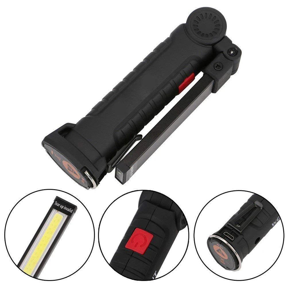 Rechargeable Camping LED Flashlight Work Light with Magnet and Hook IP64 Waterproof 5 Lighting Modes Suitable for Night Work