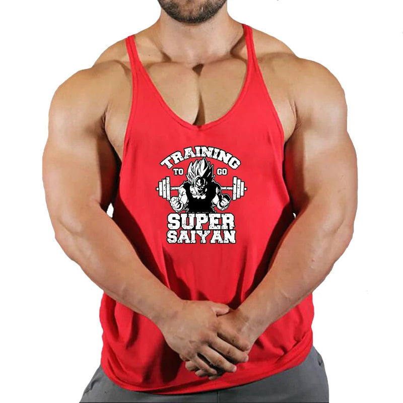 2024 New Bodybuilding Stringer Tank Tops Men Anime funny summer Clothing Running vest Fitness clothing Cotton gym singlets