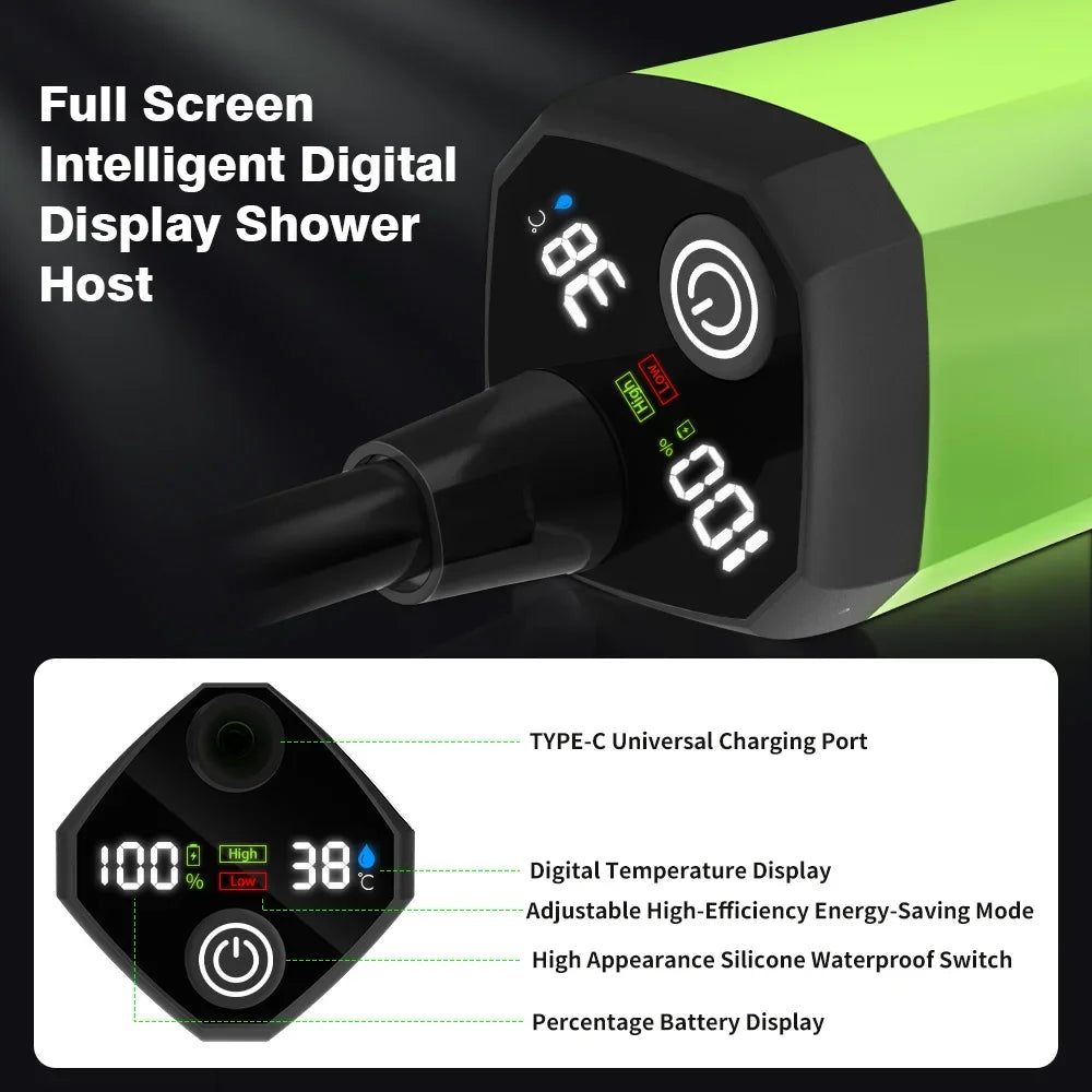 Camping Shower Pump RV Outdoor Shower Kit Camp Shower w/Full Screen Intelligent Digital Display Adjustable 6000mAh Shower Kit