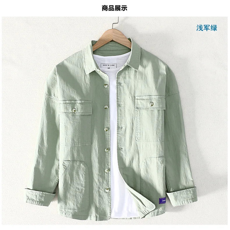 Work Autumn Cotton Shirt Men's Long Sleeve Outdoors Travel Hiking Climbing Trekking Camping Fashion Youth Coat Tops Clothing