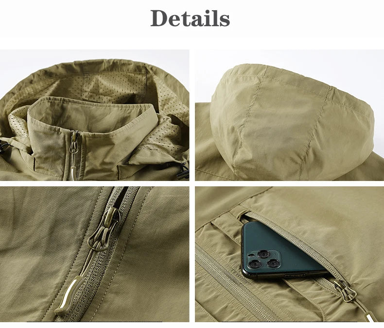 5XL Quality Men's Autumn Soft Shell Hiking Hooded Jackets Outdoor Waterproof Tactical 8 Pockets Windproof Work Safari Cargo Coat