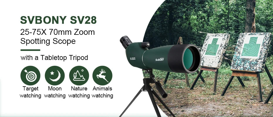 SVBONY SV28 Spotting Scopes with Tripod,25-75x70,Waterproof,Range Shooting Scope,Compact, for Target Shooting,Wildlife Viewing