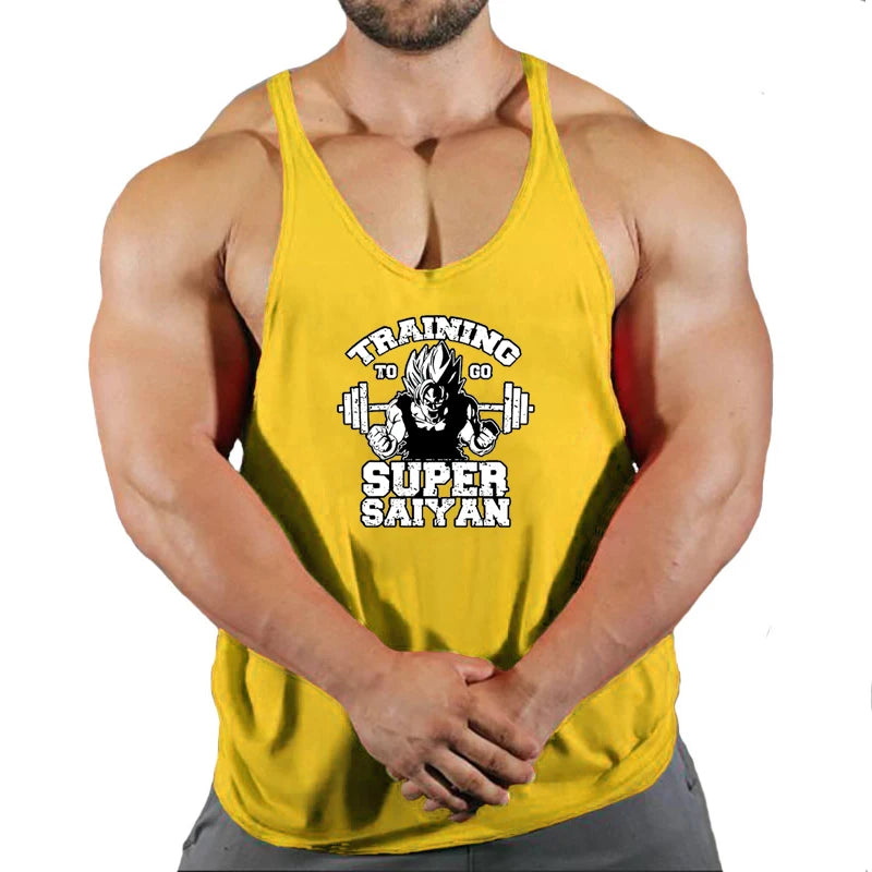 2024 New Bodybuilding Stringer Tank Tops Men Anime funny summer Clothing Running vest Fitness clothing Cotton gym singlets