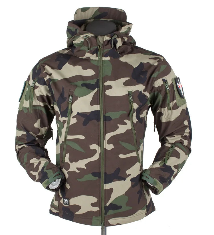 Men's Zipper y2k Soft Shell Windbreaker Tactical Waterproof Jackets Plus Size Hooded Coat Camouflage Bomber Fleece Jumper Jacket