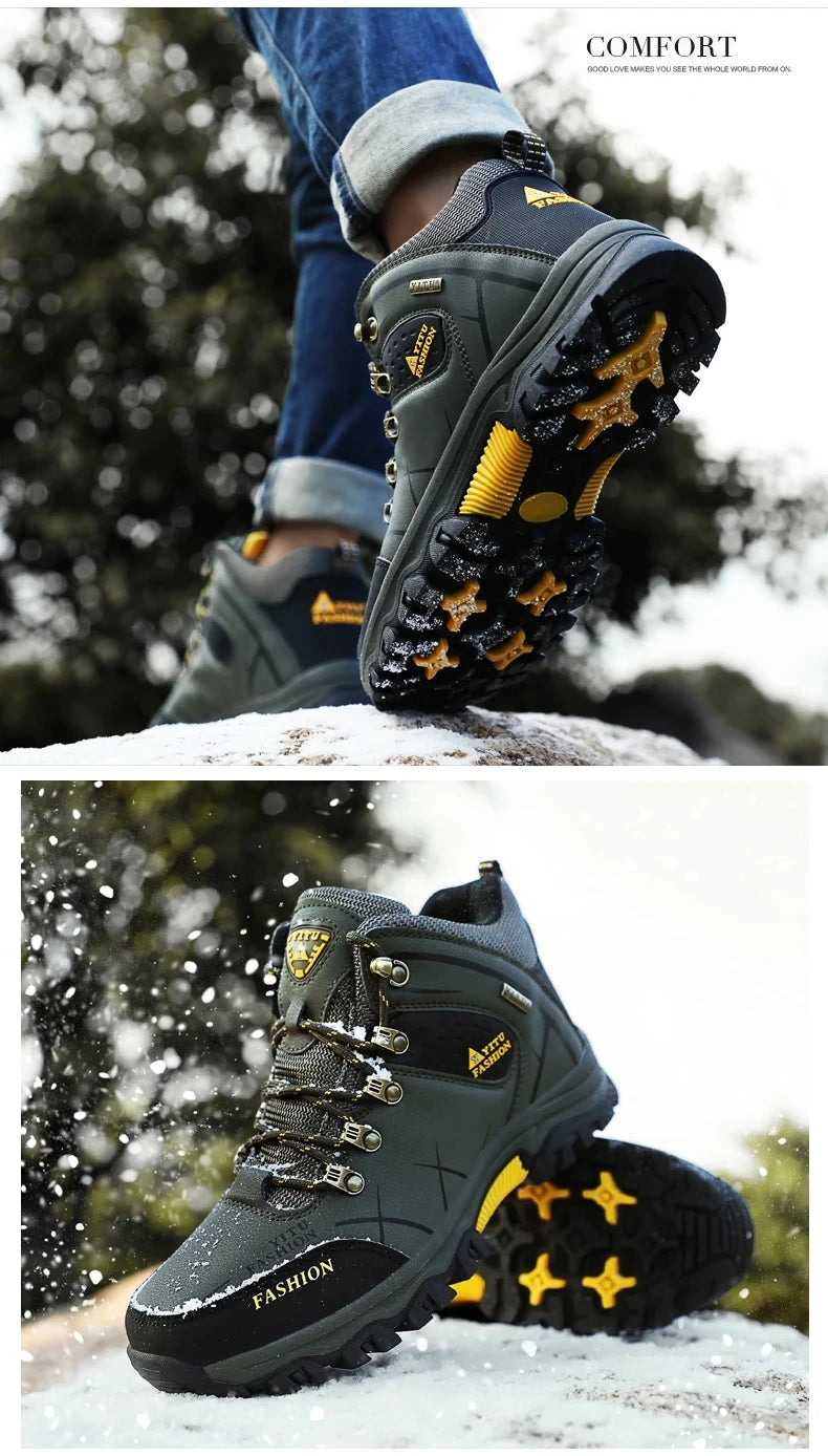 Brand Men Winter Snow Boots Waterproof Leather Sneakers Super Warm Men's Boots Outdoor Male Hiking Boots Work Shoes Size 39-47