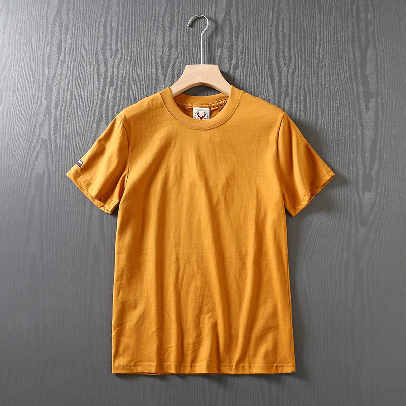 Ending Goods Men's Summer Solid Color Base Cotton Round Neck Short-sleeved T-shirt Outdoor Trekking Camp Travel Fitness Clothing