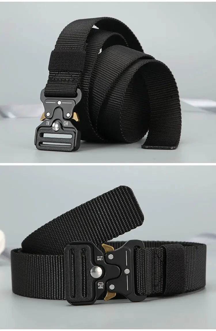 Men's new tactical high weight and wear-resistant alloy buckle nylon waist belt outdoor belt work clothes canvas elastic belt