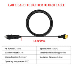 Car Cigarette Lighter to XT60 Cable 12V 24V Charging Cable Portable Power Station Outdoor Battery Power Storage Charging Cable