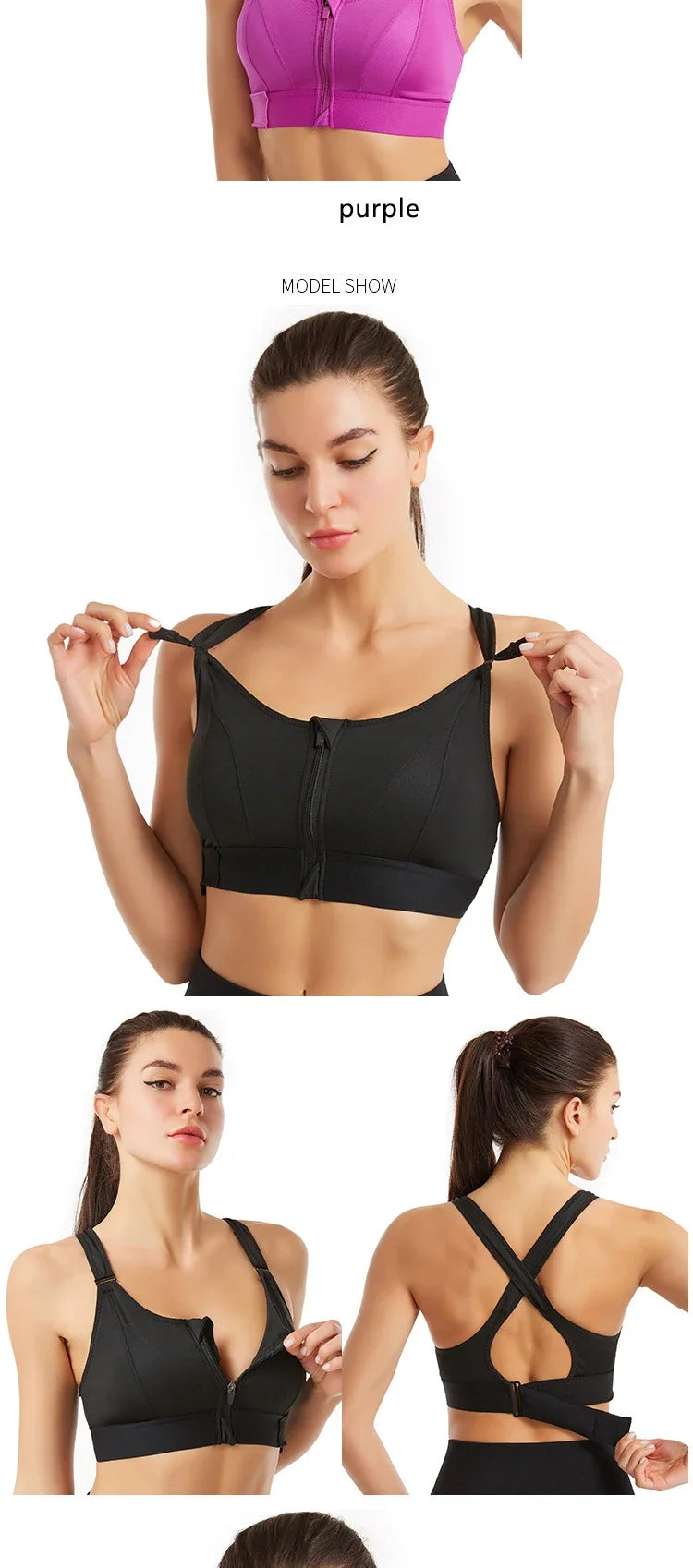 Large Size High-strength Sports Bra Women's Shockproof Running Big Chest Small Front Zipper Fitness Yoga Clothing Vest Underwear