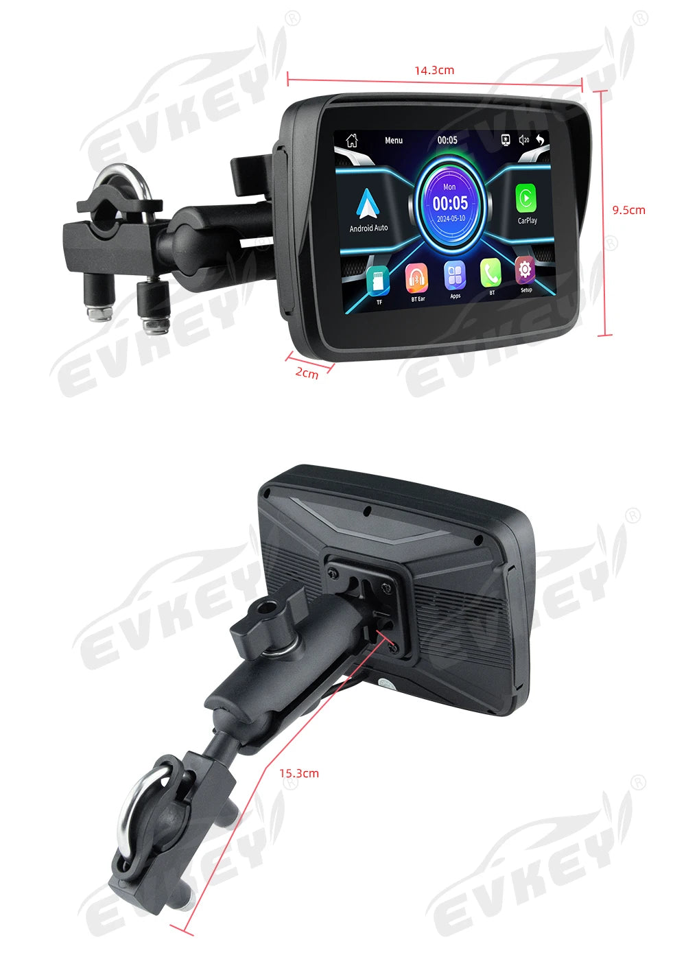 EVKEY Navigation Motorcycle Carplay Display Screen Portable Motorcycle Wireless Android Auto Monitor