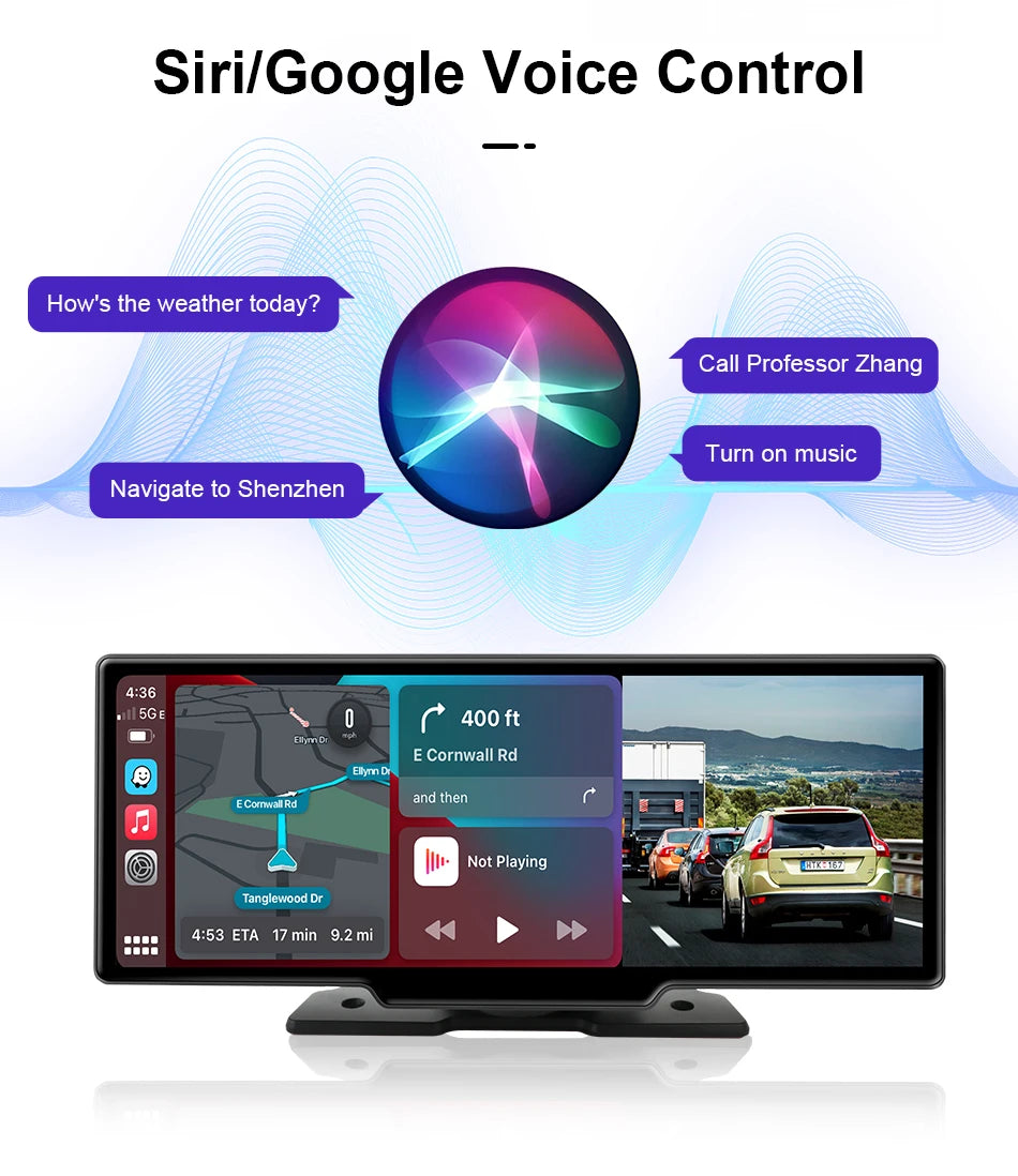 Srnubi 10'' Car Mirror Video Recording AI Voice  GPS Navigation Dashboard DVR Carplay Android Auto Wireless Connection