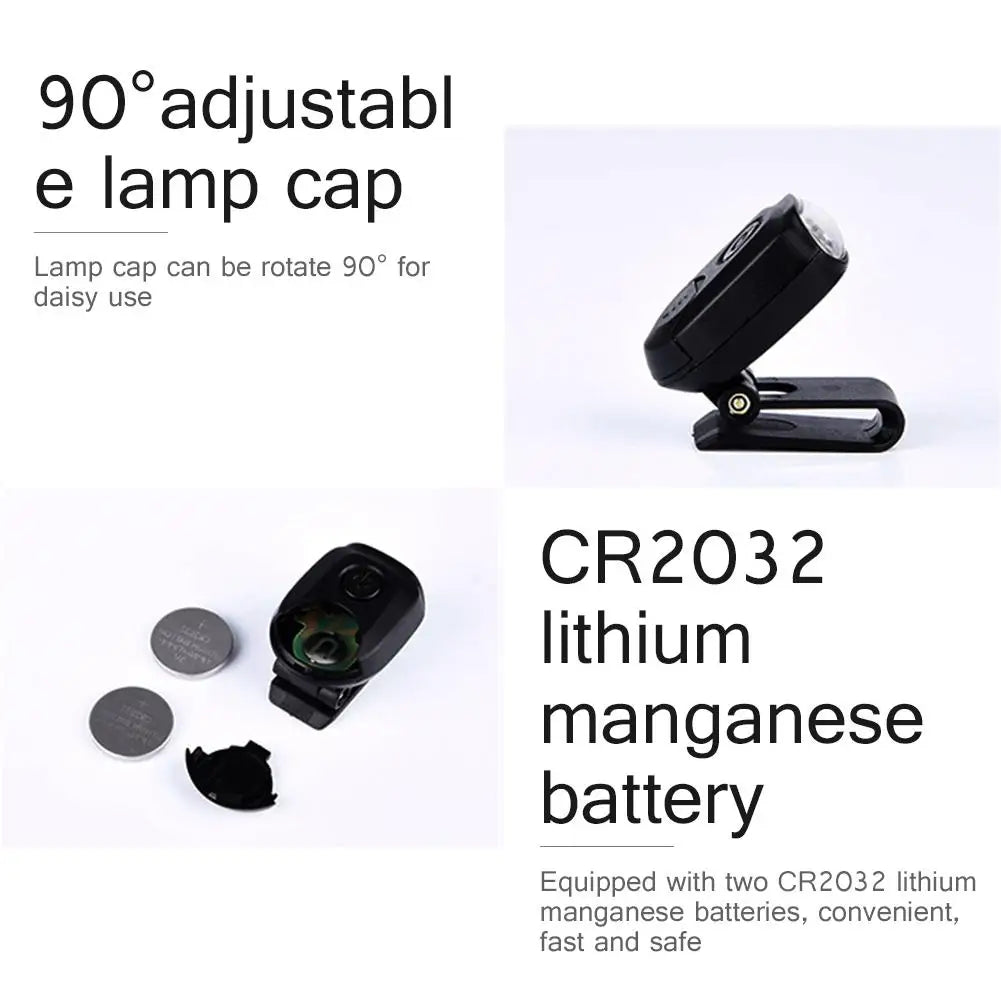 Mini 3 LED Headlamp Portable Cap Light 90° Rotatable Head Flashlight Clip-on Hat Light Bright Head Lamp Lantern Camping Cycling