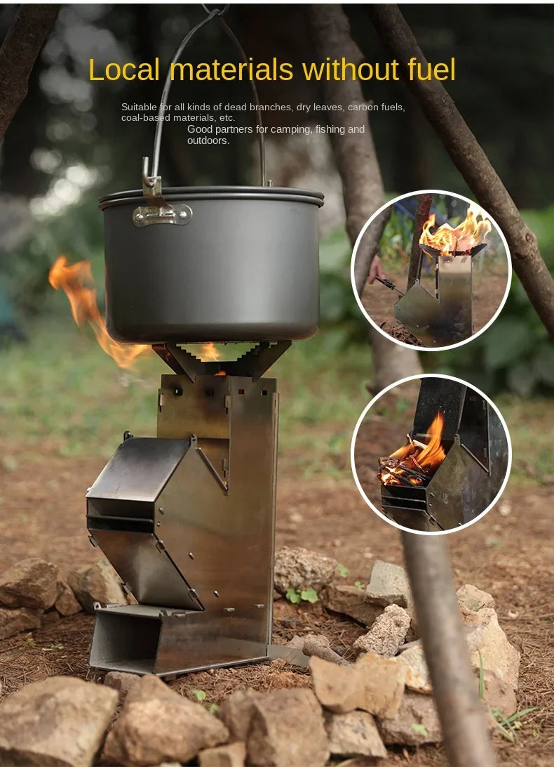 Outdoor Foldable Camping Wood Stove Lightweight Stainless Steel Rocket Wood Burning Stove Suitable for Outdoor Camping Barbecue