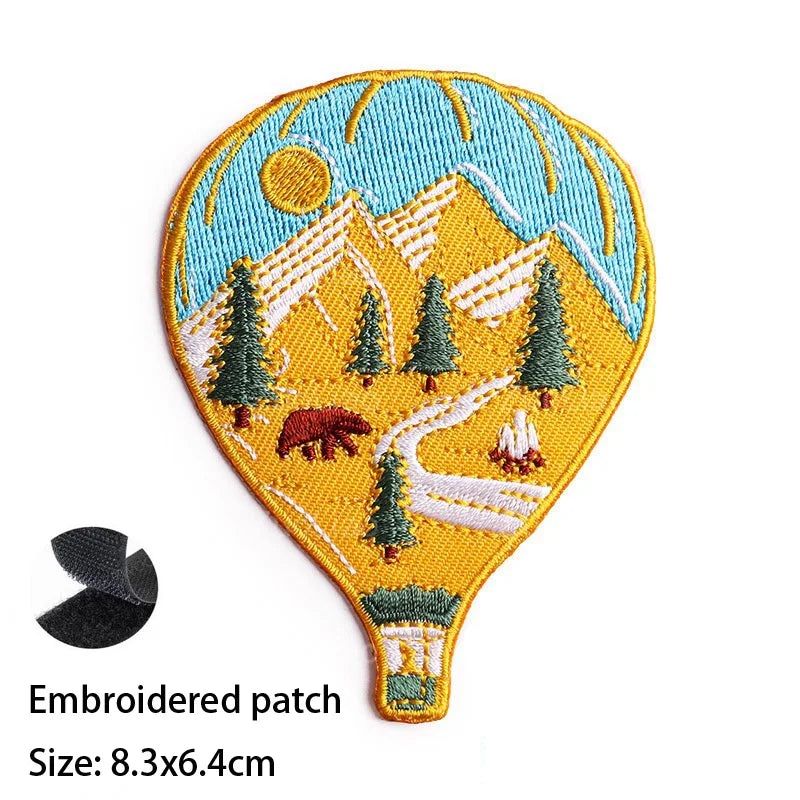 3D Embroidery Camping Mountaineering Unique Hot Air Balloon, Landscape Backpack, Custom Patches for Clothing, New Design