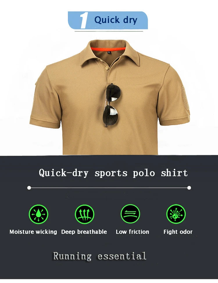 Men's Quick Dry Outdoor Tactical  Polo Shirts Summer Custom Plus Size Military Clothes Tactical Plain Turn-down Army T-shirts