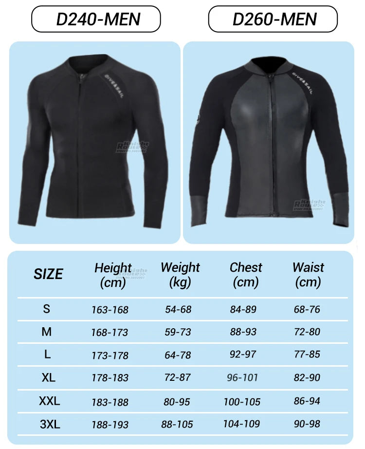 Neoprene 3MM 2MM Men Women Wetsuit Jacket Scuba Diving Suit Surf Snorkeling Underwater Spearfishing Fishing Kitesurf Equipment