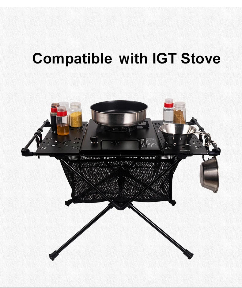 WESTTUNE Camping Table with IGT Stove Portable Aluminum Alloy Folding Table with Accessories Multifunctional Outdoor Tables