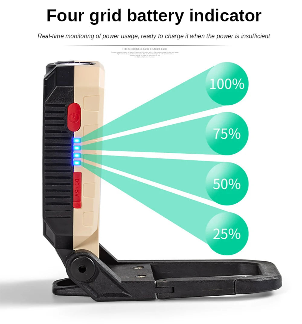 Multifunction USB Rechargeable COB Work Light Portable LED Flashlight 5Modes Adjustable Waterproof Camping Lantern Magnet Design