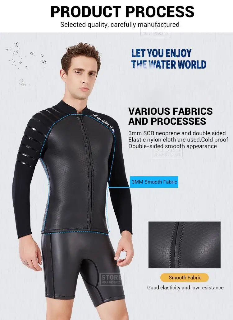 Neoprene 3MM 2MM Men Women Wetsuit Jacket Scuba Diving Suit Surf Snorkeling Underwater Spearfishing Fishing Kitesurf Equipment