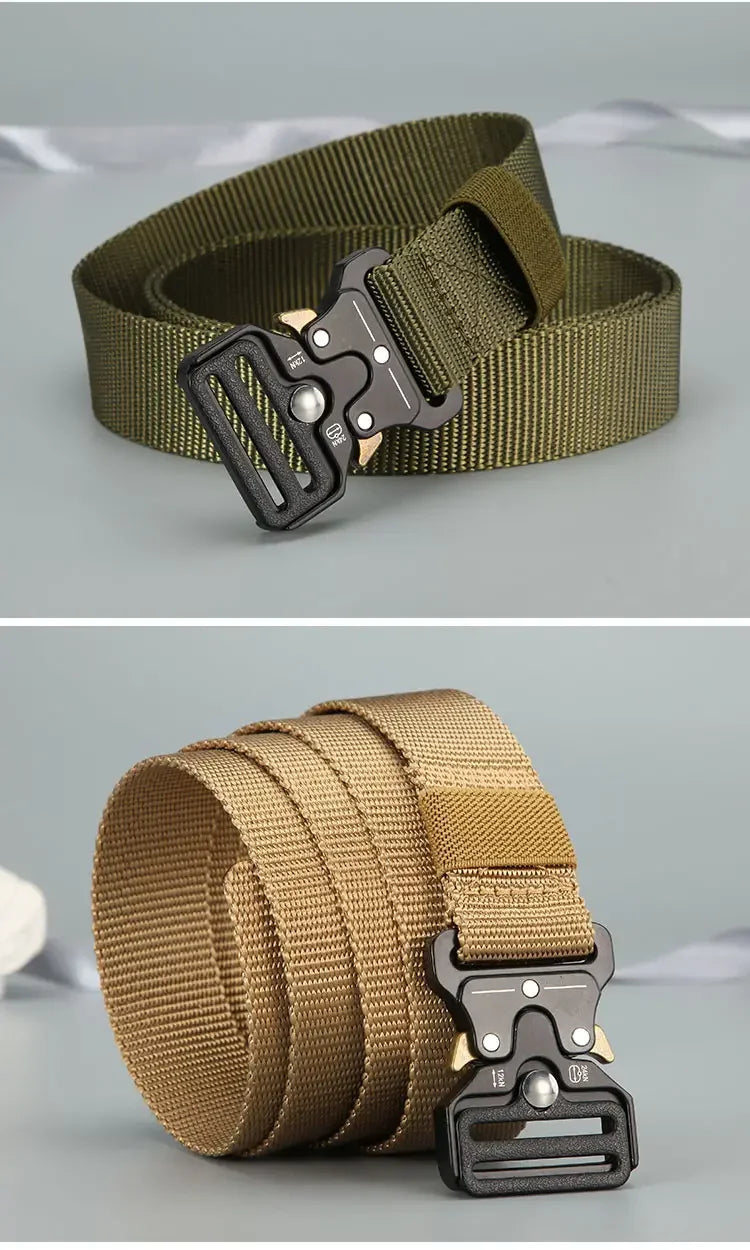 Men's new tactical high weight and wear-resistant alloy buckle nylon waist belt outdoor belt work clothes canvas elastic belt