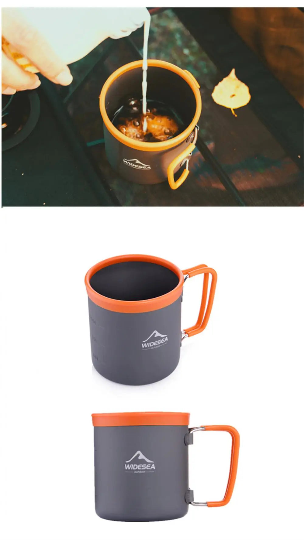 480ml Cookware Kit WIDESEA Aluminum Camping Cup Outdoor Tableware Travel Picnic Drinking Mug Orange PP BBQ Tableware Equipment