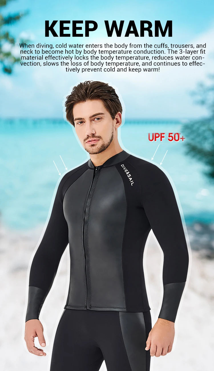 Neoprene 3MM 2MM Men Women Wetsuit Jacket Scuba Diving Suit Surf Snorkeling Underwater Spearfishing Fishing Kitesurf Equipment