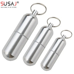 Mini Stainless Steel Sealed Capsule Waterproof Pill Box Camping Firstaid Pendant Travel Outdoor Portable Pill Case