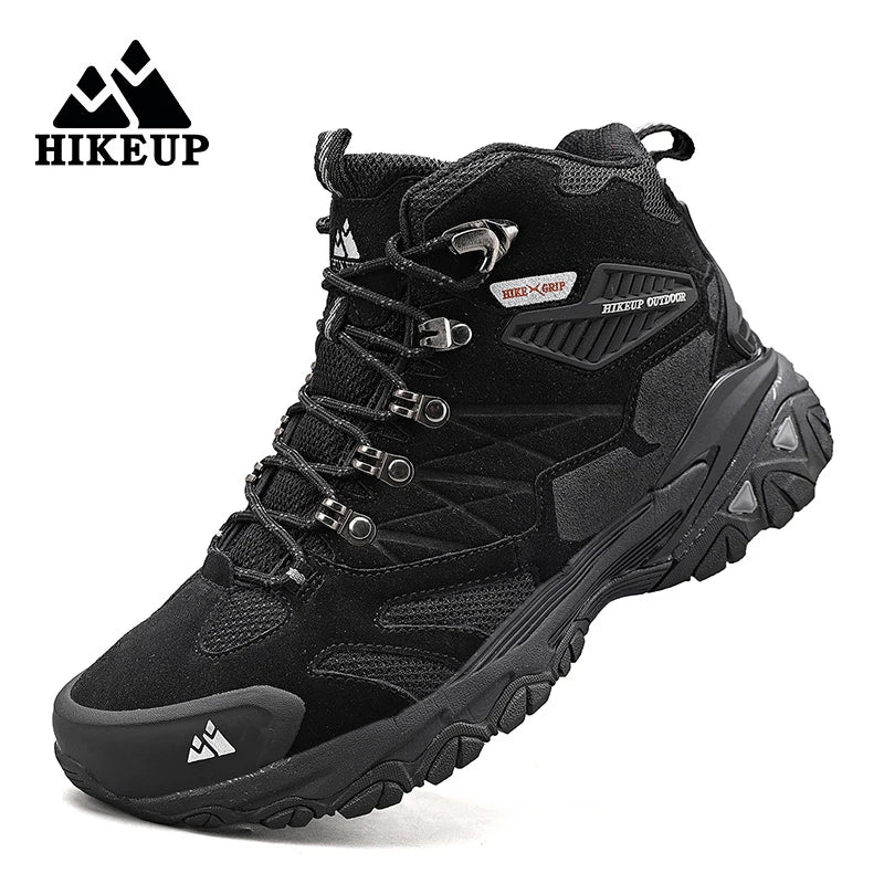 HIKEUP Hiking Boot Men Outdoor Boots Suede High Top Trekking Sport Men Shoes Rainproof Tactical Combat Military Boots