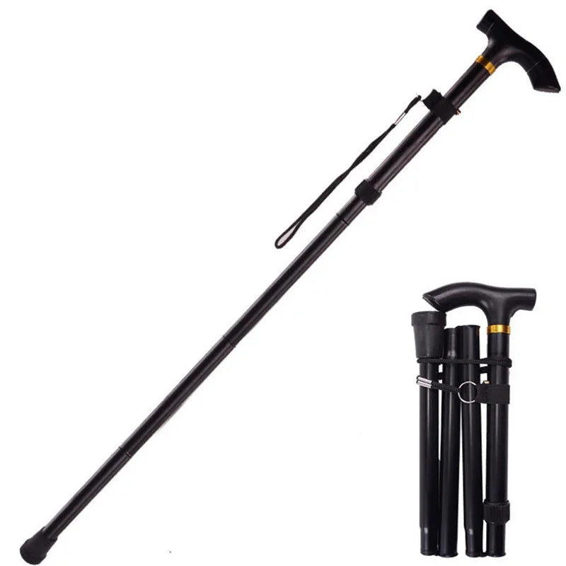 Multifunction Walking Stick Trekking Poles Telescopic Fold Crutches Hiking Stick Crutch Elderly Metal Stick Walking Cane Outdoor