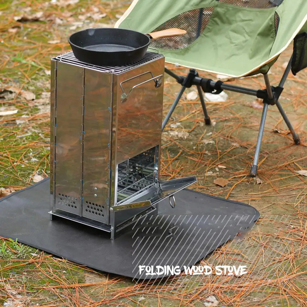 Outdoor Camping Stove Foldable Square Grill Stainless Steel Mini Firewood Stove Camping Stove Equipment Barbecue Supplies