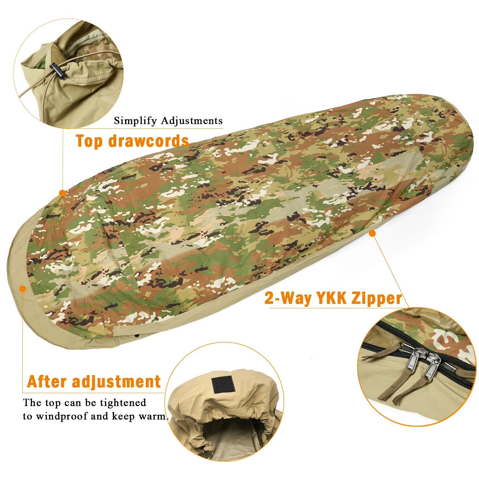 Akmax.cn Bivy Cover Sack for Military Army Modular Sleeping Bags, Multicam Camo/Woodland/UCP