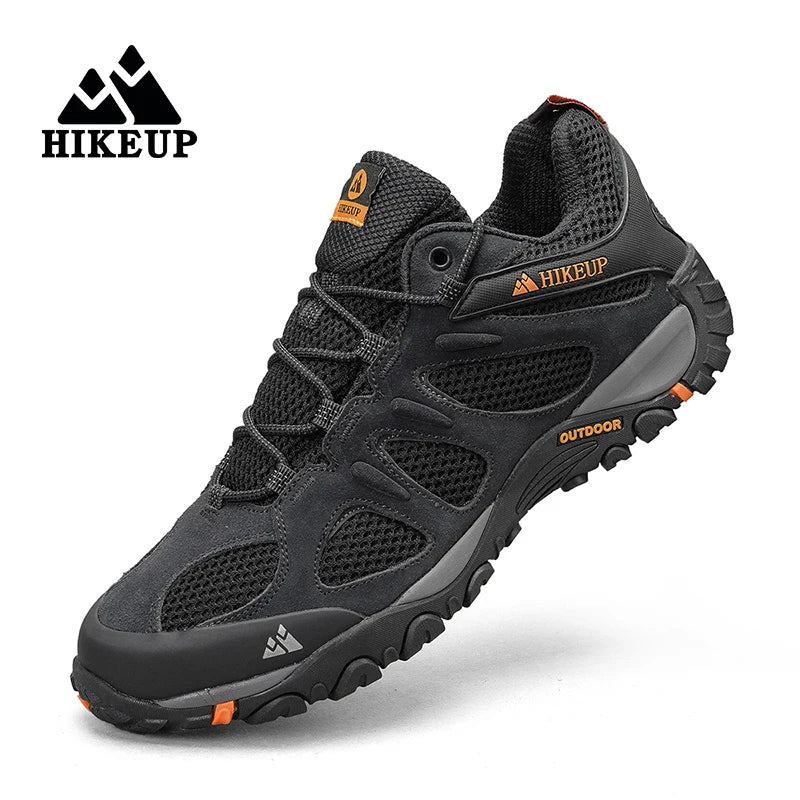 HIKEUP New Arrival Leather Hiking Shoes Wear-resistant Outdoor Sport Men Shoes Lace-Up Mens Climbing Trekking Hunting Sneakers